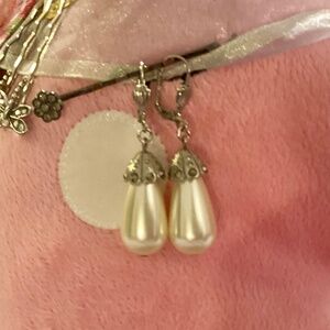 Teardrop Faux Pearl And Crystal Dangle Earrings
